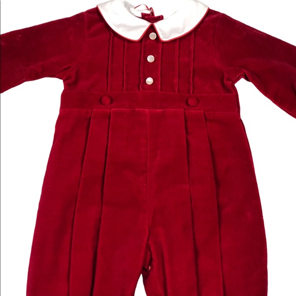 Vintage Carriage Boutique Red Velour Pleated Romper size 3 months - Picture 2 of 13